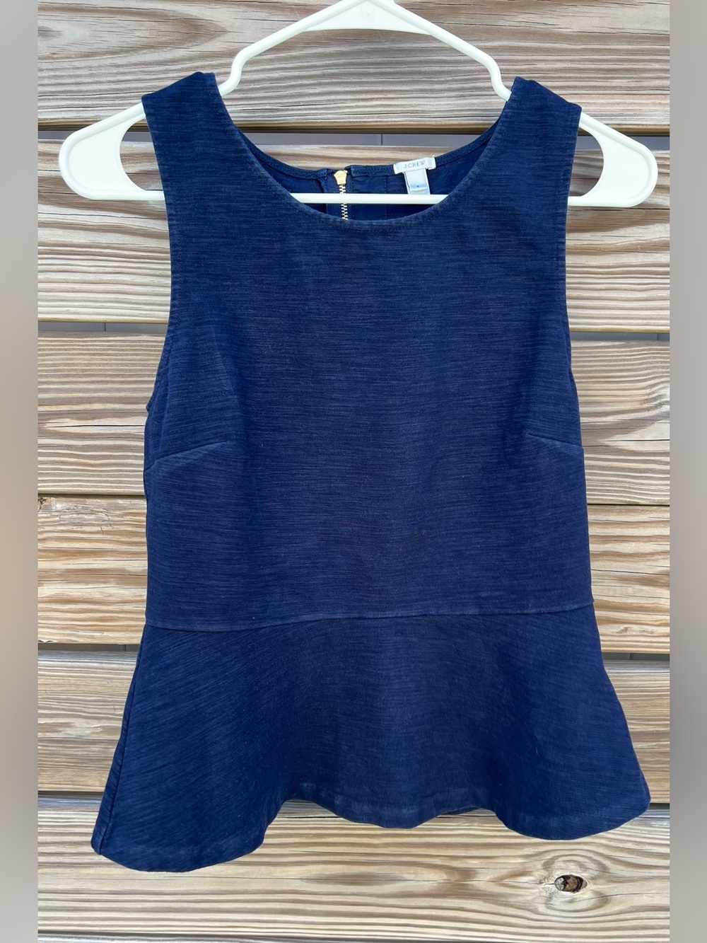J. Crew UK Navy Sleeveless Peplum Top Cotton Full Back Gold Zip Women’s SZ Small